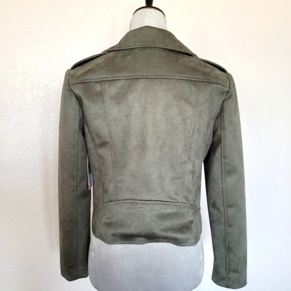 NWT BB Dakota by Steve Madden Ladies Suede Moto Jacket Olive - Picture 3 of 12